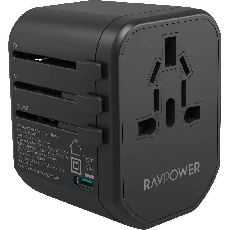 Ravpower Travel Charger PD 65W 3 Port - Black - الدهماني للاتصالات  Aldahmani Telecom