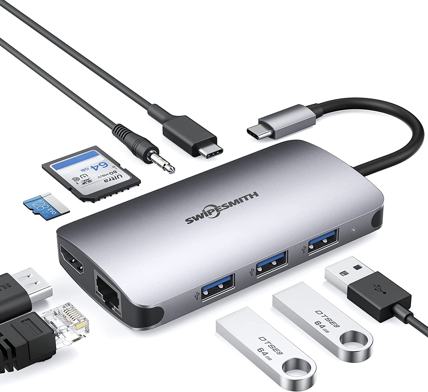 Regelmæssigt Sanselig værtinde USB C Hub, 9-in-1 USB-C HUB Multiport Adapter with 4K HDMI