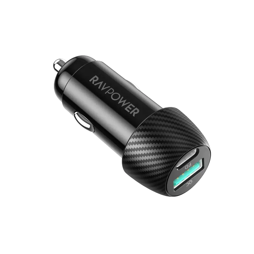 RAVPower VC031 PD Dual Port USB C Car Charger with USB C to Lightning