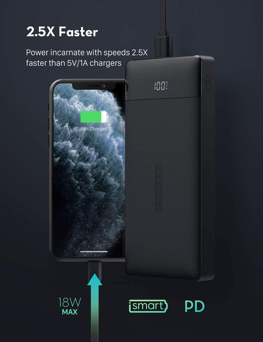 RAVPower Portable Charger 20000mAh Power Bank USB C Battery Pack