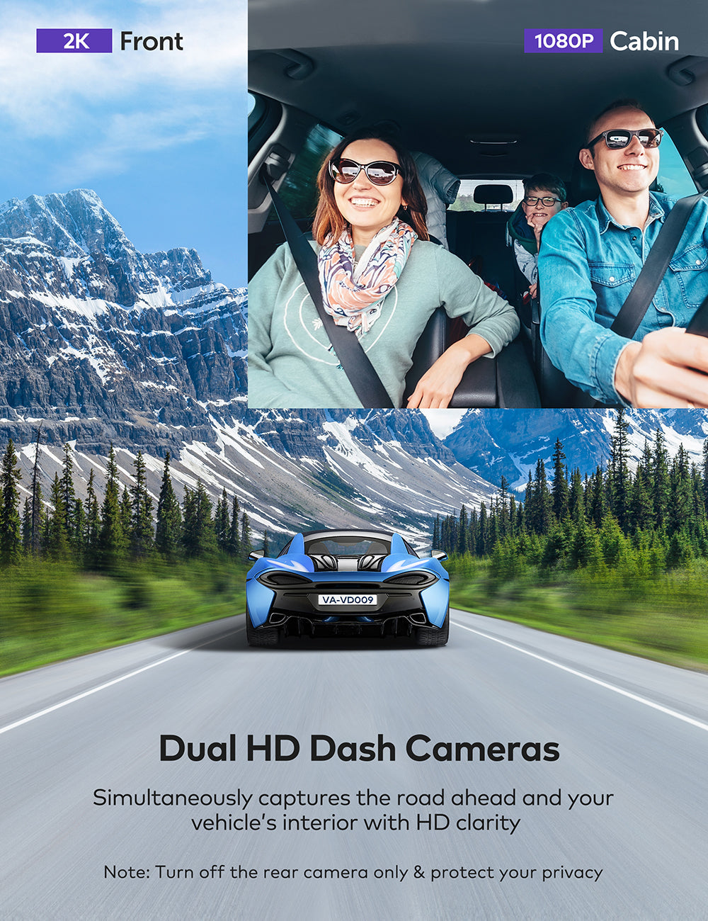 VAVA Dash Camera VD002 Dual 1080P dash cam 2560 x1440P Front with night  vision plus Wi-Fi phone app 